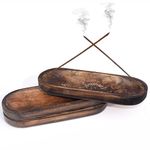 Pure Source India Natural Wood Incense Holder and Ash Catcher (11 X 4 Inch, Set of- 2, Oval)