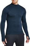 FitsT4 Men's Thermal Fleece Lined Mock Neck Baselayer Tops Long Sleeve Running Athletic Shirt with Thumbholes Navy XL