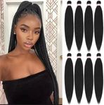 BEFUNNY Pre Stretched Braiding Hair 8 Packs 24 Inch Professional Pre Stretched Crochet Hair For Human Braiding Or Twist Natural Black Yaki Perm Straight Synthetic Hair Extension For Women(24", 1B#)