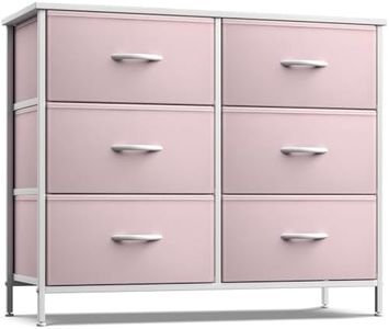 Sorbus Dresser with 6 Drawers - Furniture Storage Tower Unit for Bedroom, Hallway, Closet, Office Organization - Steel Frame, Wood Top, Easy Pull Fabric Bins (6-Drawer, Pastel Pink)