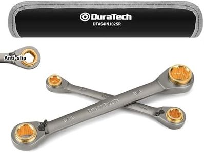 DURATECH Anti-slip 4-in-1 Reversible Ratcheting Box Wrench Set, Double Box End, SAE, 2-Piece, 5/16, 3/8, 7/16, 1/2 & 9/16, 5/8, 11/16, 3/4-Inch, CR-V Steel, Nickel Plated, with Rolling Pouch