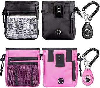 STMK Dog Treat Pouch Dog Clicker Training Kit, Dog Training Treat Pouch Dog Clicker for Training, 3 Ways to Wear Easily Carries Treat Pouches for Pet Training (Black and Pink)