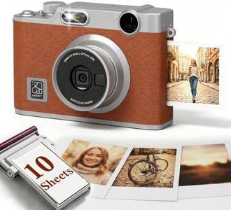 PRT Z3 2-in-1 Instant Print Camera & Photo Printer with 2.8” Preview Screen, 8 Filters, Bluetooth Printing from Phone, 300 DPI Portable Camera for Travel, Party & Gifts, Brown