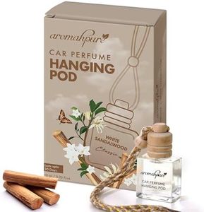 Aromahpure Premium Car Perfume Hanging Pod |10 ML | Mysore Sandal Fragrance Car Air Freshener | Natural Fragrance Oils in Glass Bottle with Wooden Diffuser Lid | Last upto 30 Days, IFRA certified