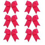 8 Inch Jumbo Cheerleader Bows with Rhinestones Ponytail Holder Cheerleading Bows Hair Tie 6 Pcs College (Shocking Hot Pink)