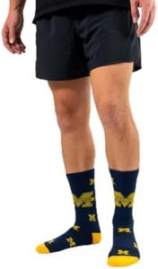 TCK Michigan Wolverines Crew Socks - Men's & Women's NCAA Fan Apparel - Mayhem (Blue/Maize, Imported, Medium)