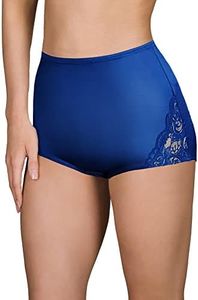 Shadowline Women's Nylon Full Brief Panty with Lace 3-Pack, Navy, 11 Plus