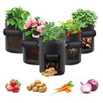 Potato Grow Bag, 5 Pack 10 Gallon Plant Bags Breathable Garden Growing Bag Planting Tomato Fabric Pots with Strap Handles and Access Flap for Vegetables, Fruits, Home Grow Bag (Black)