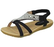 Jo & Joe Ladies Faux Leather Open Toe Sling Back T-Bar Diamante Gem Stone Flat Gladiator Summer Sandals Size 3-8 (6 UK, Black)