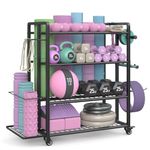 4-Tier Dumbbell Rack Stand Only, Adjustable Weight Rack for Dumbbells Kettlebells Yoga Mat, Home Gym Storage Rack with Wheels and Hooks, Powder Coated