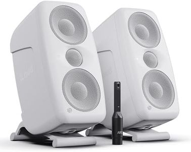 IK Multimedia iLoud MTM MKII White (Pair Plus ARC mic) Compact Studio Monitor with Built-in ARC Room Correction, Speaker Emulation, 100W Power