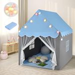 COSTWAY Kids Play Tent, Large Playhouse with Washable Mat and Star Lights, Indoor Outdoor Castle Fairy Tents for Children Boys & Girls Gift (Blue)