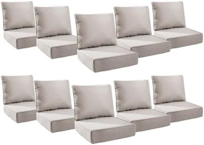 Pugire 6" Thick Outdoor Cushions 24x24x6, 10-Set Deep Seat Patio Cushions with Removable Cover, Waterproof & Fade Resistant Replacement for Wicker Chair, Loveseat, Sofa - Beige