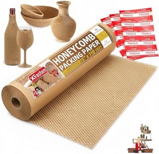 XFasten Honeycomb Packing Paper for Moving 15-Inch x 118-Feet Bubble Honeycomb Wrap, Reusable Honeycomb Wrapping Paper for Packing Cushion with 20 Fragile Stickers Packing Supplies