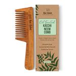 Nat Habit Kacchi Neem Wooden Comb - Soaked In 17 Herbs, Neem & Sesame Oil For Multi-Actions - Detangling, Frizz Control & Shine Suited For All Hair Types (Wide Tooth)