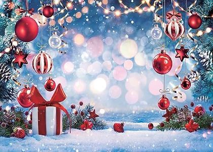 LYCGS 7X5ft Christmas Backdrop Winter Dream Wonderland Photo Backdrop Xmas Tree Snowflake Gift Red Star Ball Backdrops for Photography Xmas Party Backdrop X-169