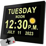 【New 2023】 8 Inch Large Clock -19 Alarms Day Clock with Calendar for Memory Loss Elderly Seniors Dementia Alzheimers, Digital Clock with Non-Abbreviated Day & Month (8" with Remote Control)