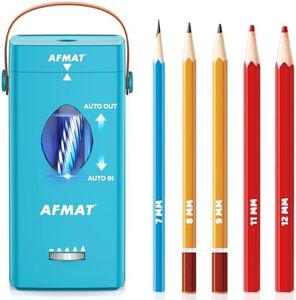 AFMAT PSC7 Electric Pencil Sharpener, Fully Automatic Pencil Sharpener for 6-12mm No.2/Jumbo Pencils, Auto in & Out, 5 Sharpness Modes, Rechargeable Heavy Duty Sharpeners for Classroom/Home/Office