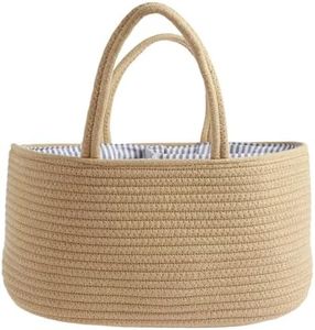 Baby Nappy Caddy Woven Diaper Caddy Basket Cotton Rope Diaper Caddy Organizer Diaper Tote Bag Stylish Rope Nursery Storage Bin with Removable Inserts with Handles (Linen Yellow)