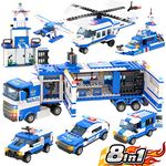 WishaLife 8-IN-1City Police Mobile Command Center Truck Building Set with Car, Airplane, Boat, Fun Police Toys Gift for Kids Boys Age 6-12 (1039 PCS)