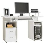 HOMCOM Computer Desk Office PC Table Workstation with Keyboard Tray, CPU Shelf, Drawers, Sliding Scanner Shelf, White 120 x 55 cm