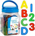 edxeducation Transparent Letters and Numbers - Mini Jar - Colourful, Plastic Letters and Numbers - Learn A-Z and 1-9 - Sensory Play