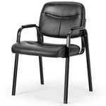 DUMOS Waiting Room Guest Chairs with Padded Arms, PU Leather Office Stationary Reception Side Chair No Wheels for Home Desk Conference Lobby Church Medical Clinic Elderly Student, Lumbar Support-Black