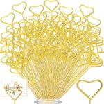 200 Pcs Metal Floral Place Card Holder 13.4 Inch Table Number Holders Photo Card Holder Floral Picks Gold Photo Clip for Wedding Birthday Baby Shower Table Centerpieces (Heart Style)