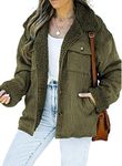 Dokotoo 2024 Women's Casual Shacket Jacket Autumn Winter Warm Comfy Sherpa Lined Corduroy Coat Button Up Long sleeve Open Front Daily Loose Boyfriend Outwear Green L