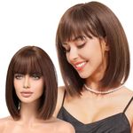 WOKESTAR Brown Bob Wigs for Women Synthetic Wig with Fringe