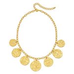 CLASSYZINT Vintage 1980'S Monet Couture Roman Coin Necklace, Hieroglyphics Coin Pendant Necklace Adjustable Matte Gold Statement Charm Necklace for Women, Brass, No Gemstone