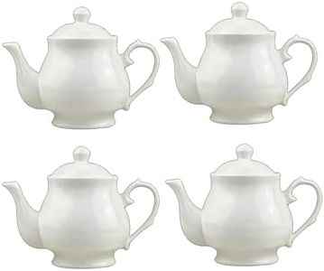 White Porcelain Teapot Set of 4, Small Lotus Tea Pot Coffee Tea Water Pot Vintage Ceramic Gooseneck Kettle (4 * 14oz)