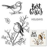 Hying Tree Birds Berry Clear Stamps for Card Making and Photo Album Decorations, Best Wishes Words Transparent Rubber Stamps Spring Flowers Silicone Stamps Seal for DIY Scrapbooking