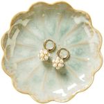 Lotus Ring Holder Dish Small Indoor Ash Tray, Ceramic Dessert Plate Trinket Jewelry Holder Organizing Necklace Earrings for Parents Friends Sister, Light Green. All Jewelries Are NOT Included.