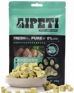 AIPETI Freeze Dried Chicken Breast & Catnip Treats for Cats, Dental Cleaning and Hairball Control, with MOS & FOS Prebiotics for Healthy Digestion & Fresh Breath, High Protein & Grain Free Snacks
