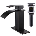 VOTON Bathroom Faucets Oil Rubbed Bronze Modern Waterfall Bathroom Sink Faucet Single Handle Bathroom Faucet for 1 or 3 Holes with Deck Plate and Pop-Up Drain, Rv Sink Camper Farmhouse Bathroom Faucet