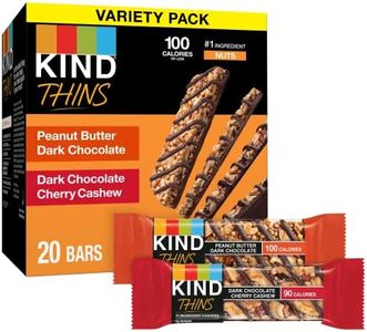 KIND Thins Variety Pack, Peanut Butter Dark Chocolate, Dark Chocolate Cherry Cashew, Healthy Snacks, Low Calorie, 20 Count