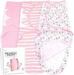 Baby Swaddle Blankets for Newborn Girl, Small/Medium 0-3 Months Old, 3 Set of Adjustable Infant Wrap, Pink & Grey