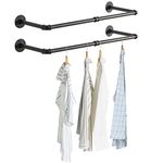 IBUYKE Wall Mounted Clothes Rail, Set of 2, 94cm Industrial Pipe Clothes Bar Rack, Heavy Duty Retro Wall Tidy Rail, Pipe Display Rails for Home Shops, Detachable Garment Hanging Storage Rail TYJ001H-2