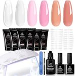 beetles Gel Polish Gel Polish Poly Nail Gel Nail Kit - 6 Colors Poly Nails Extension Gel with Mini Led Lamp Kit ,Spring Nude Clear Pink All In One Starter Kit Builder Jelly Manicure Enhancement Valentine's