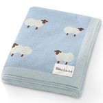 Bleu La La Knit Baby Swaddle Blanket for Boys - 100% Cotton Soft Cozy Lightweight Receiving Swaddling Crib Stroller Quilt Blanket for Newborns Infants Toddlers (Sheep - Baby Blue)