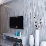 Q QIHANG Modern Minimalist Classic Non-woven/Flocking Plain Stripes Wallpaper Roll for Living Room Background Pattern Silver Gray Color 0.53m x 10m=5.3㎡