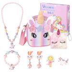 Provone Unicorn Gifts Toys for Girls,Unicorn Bag with Jewelry Sets for Girls Age 5-12,Kids Jewellery Sets Girls Unicorn Jewellery Bag Crossbody Purse for Girls Birthday Party Christmas