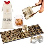 Clear Ice Cube Maker Design Tray - Craft Modern Ice Molds for Bourbon & Cocktails in 5 Seconds - Whiskey Mold Cube Stamp – Bartender Accessories - Copper Ice Press Cocktails by Ash Harbor (Seasons)