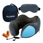 Billebon Cool Gel Infused Memory Foam Travel Neck Pillow with Magnetic Fabric Luxury Neck Support Pillow for Comfortable Travel, Washable Removable Cover (Grey Combo)