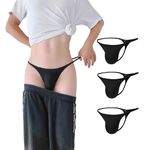 WOWSKY Mens Gstring Nylon Thongs Sexy Low Rise Bulge Pouch G-string 3 Pack, Black/Black/Black, L