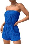 OYOANGLE Women's Textured Strapless Tube Romper Summer Sleeveless Solid Short Jumpsuit Royal Blue Small