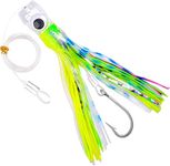 Saltwater Octopus Trolling Lures Soft Plastic Squid Skirts Lure 9inch Rigged Squid Skirt Teasers Offshore Lure Big Game Deep Sea Fishing Lures for Marlin Tuna Wahoo YellowGreen