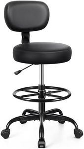 Brick Attic Drafting Chair with Backrest – Adjustable Foot Rest Rolling Stool with Wheels, PU Leather Swivel Stool for Office Spa Studio Lab Counter Salon Home Work Bar Kitchen Shop(Black)