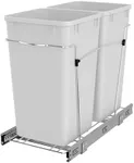 Rev-A-Shelf Pullout Trash Can for Under Kitchen Cabinets 27 Qt 12 Gallon Garbage Waste Recycling Bin with Full Extension Slides, White, RV-15KD-11C S